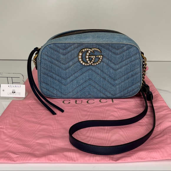 Gucci Pearly GG Marmont Denim Matelasse Bag - Picture 1 of 6